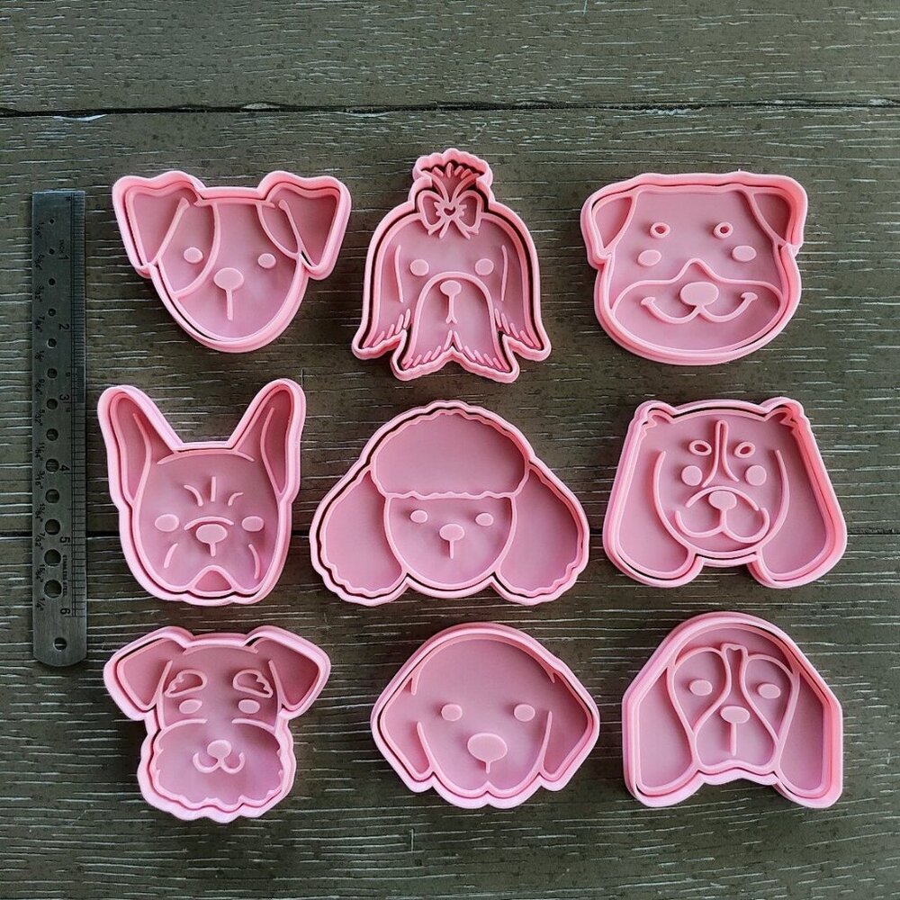 9-Piece Cute Dogs Cookie Cutters & Stamp Set - Great gift Baking Party